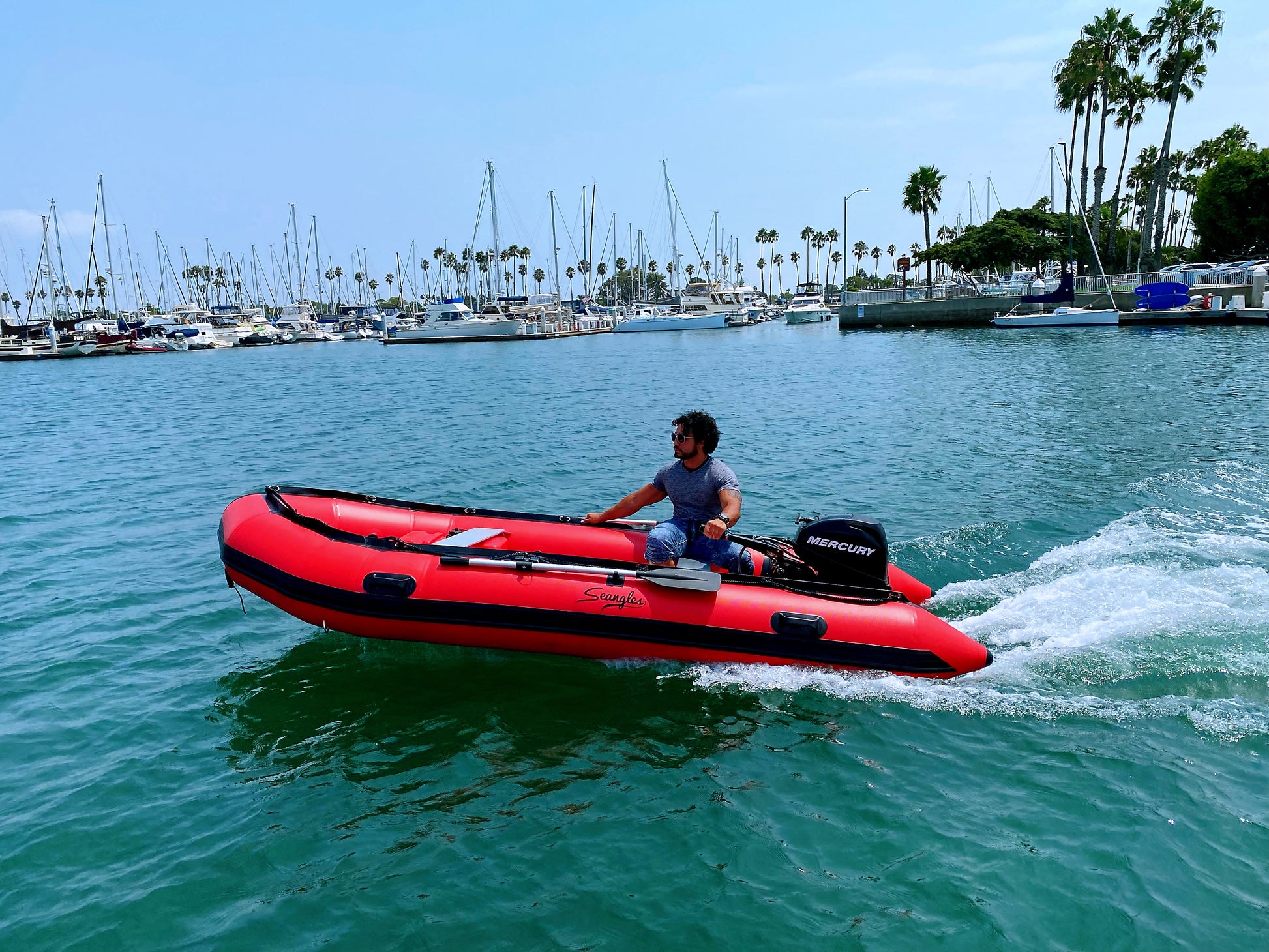 Seangles Inflatable Dinghy Boat with Aluminum Floor and Aluminum Trans